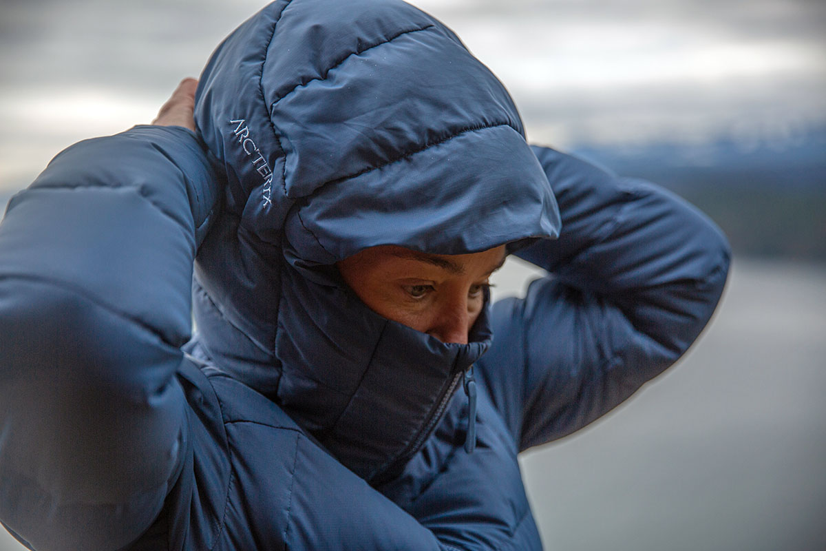 ​​Arc'teryx Thorium Hoody (with hood on and collar zipped)